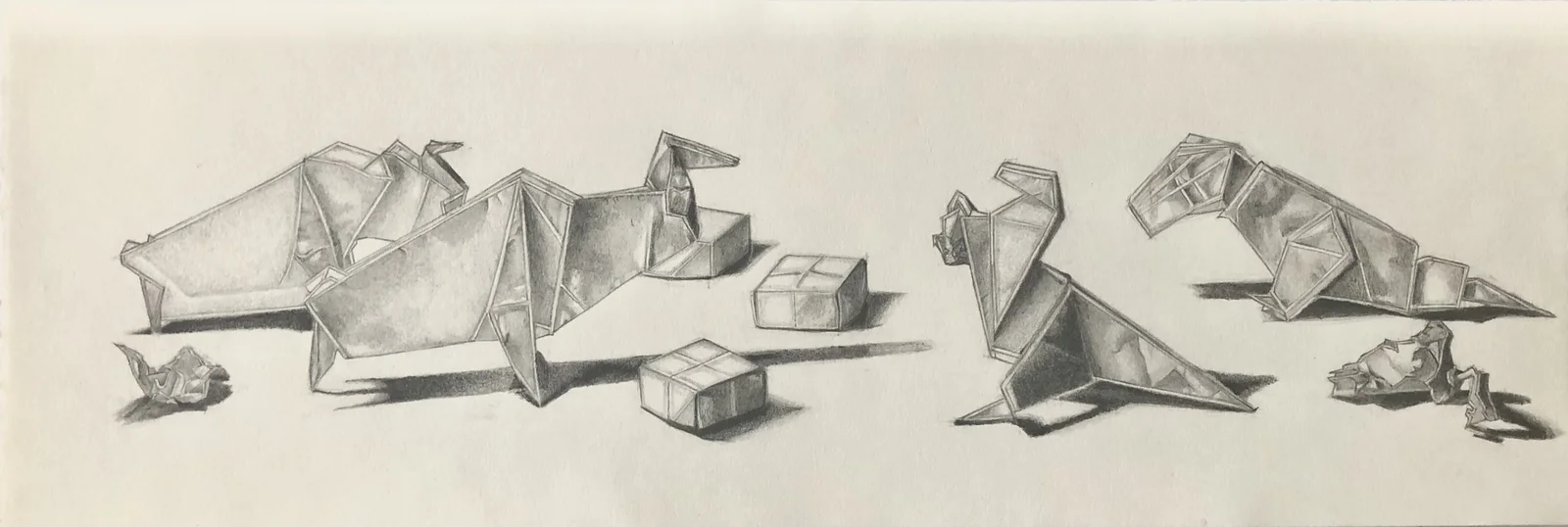 Pencil still life of folded paper